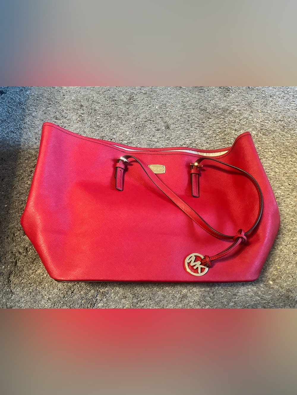 Michael Kors Jet Set Saffiano Leather Tote in Red with Gold Hardware